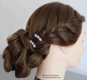 tousled bun with french plait
